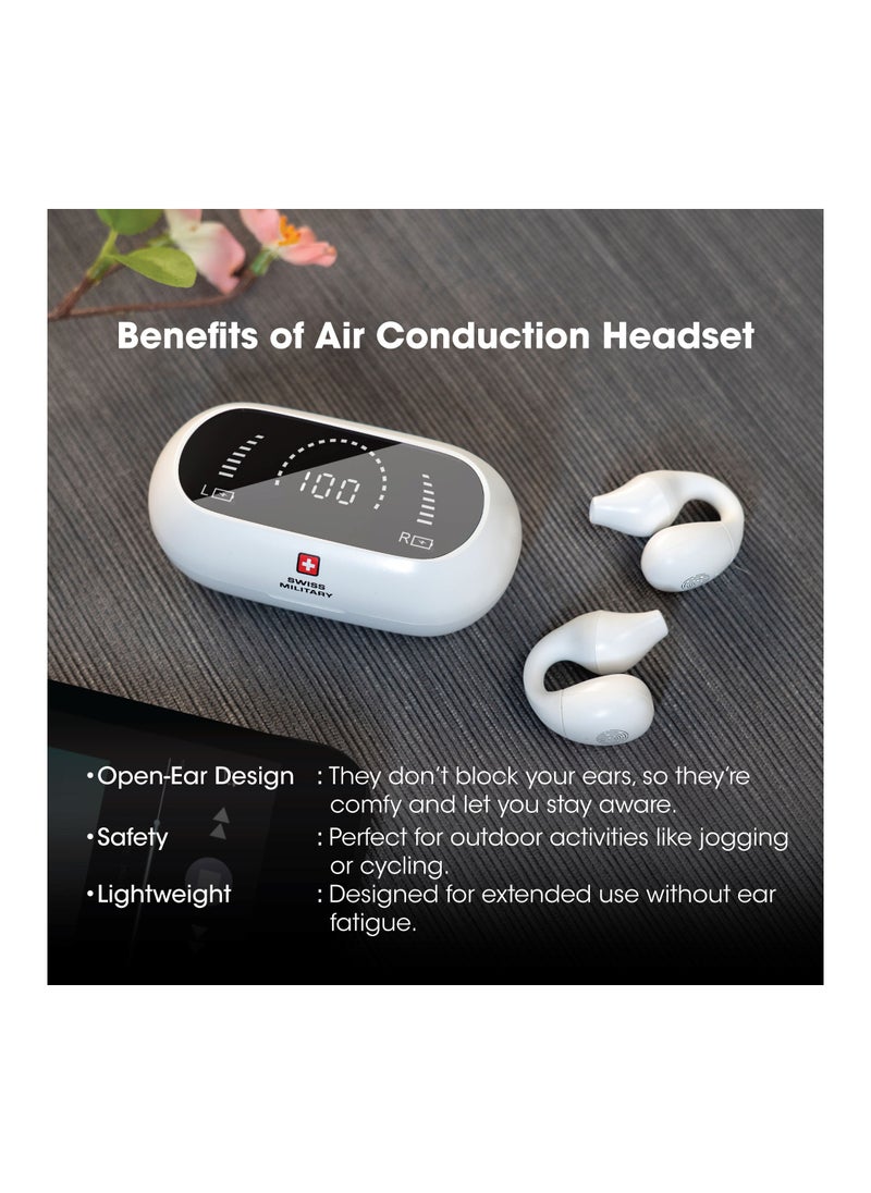 Swiss Military Delta Active Noise Cancelling Earbuds - Air Conduction Technology, Smart Touch Sensors, 100 Precise Power Indicator, 5 Hr Music Time, Compatible with Android/iOS - White