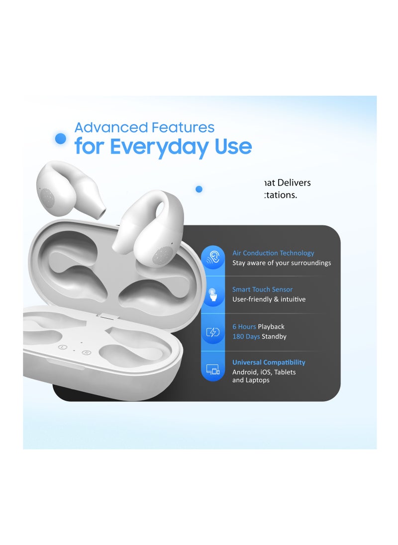 Swiss Military Delta Active Noise Cancelling Earbuds - Air Conduction Technology, Smart Touch Sensors, 100 Precise Power Indicator, 5 Hr Music Time, Compatible with Android/iOS - White