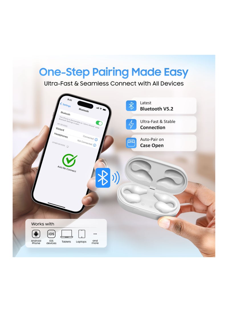 Swiss Military Delta Active Noise Cancelling Earbuds - Air Conduction Technology, Smart Touch Sensors, 100 Precise Power Indicator, 5 Hr Music Time, Compatible with Android/iOS - White