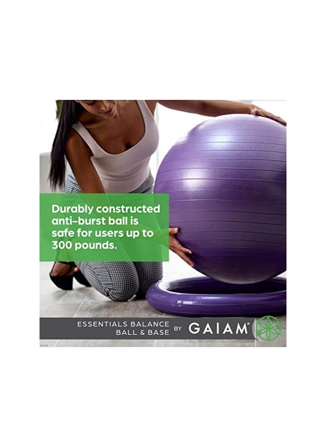 Gaiam Essentials Balance Ball & Base Kit, 65cm Yoga Ball Chair, Exercise Ball with Inflatable Ring Base for Home or Office Desk, Includes Air Pump