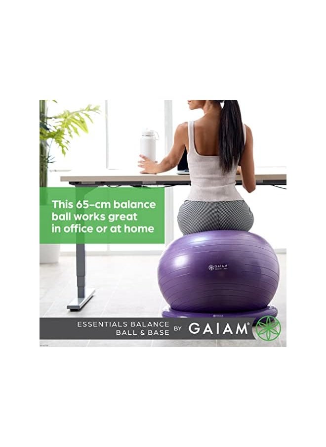 Gaiam Essentials Balance Ball & Base Kit, 65cm Yoga Ball Chair, Exercise Ball with Inflatable Ring Base for Home or Office Desk, Includes Air Pump