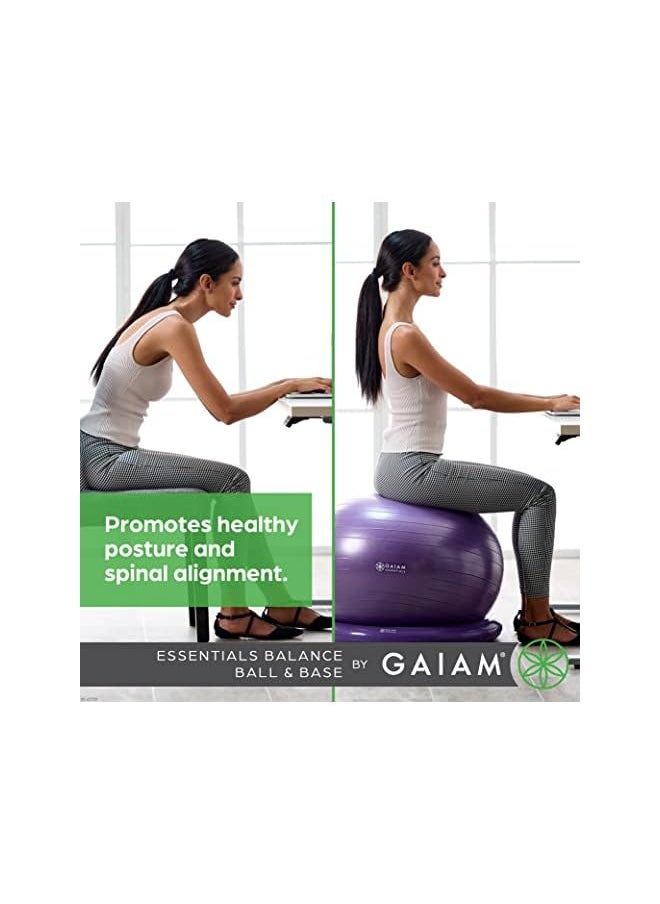 Gaiam Essentials Balance Ball & Base Kit, 65cm Yoga Ball Chair, Exercise Ball with Inflatable Ring Base for Home or Office Desk, Includes Air Pump