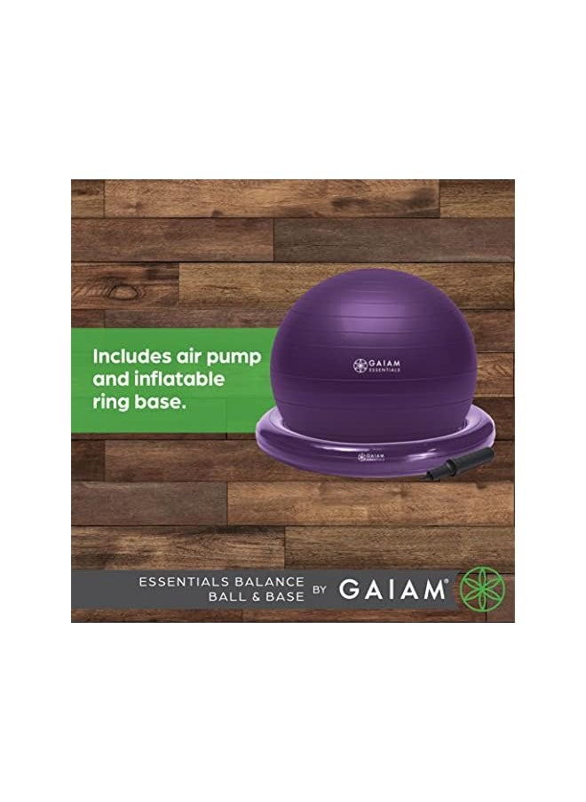 Gaiam Essentials Balance Ball & Base Kit, 65cm Yoga Ball Chair, Exercise Ball with Inflatable Ring Base for Home or Office Desk, Includes Air Pump