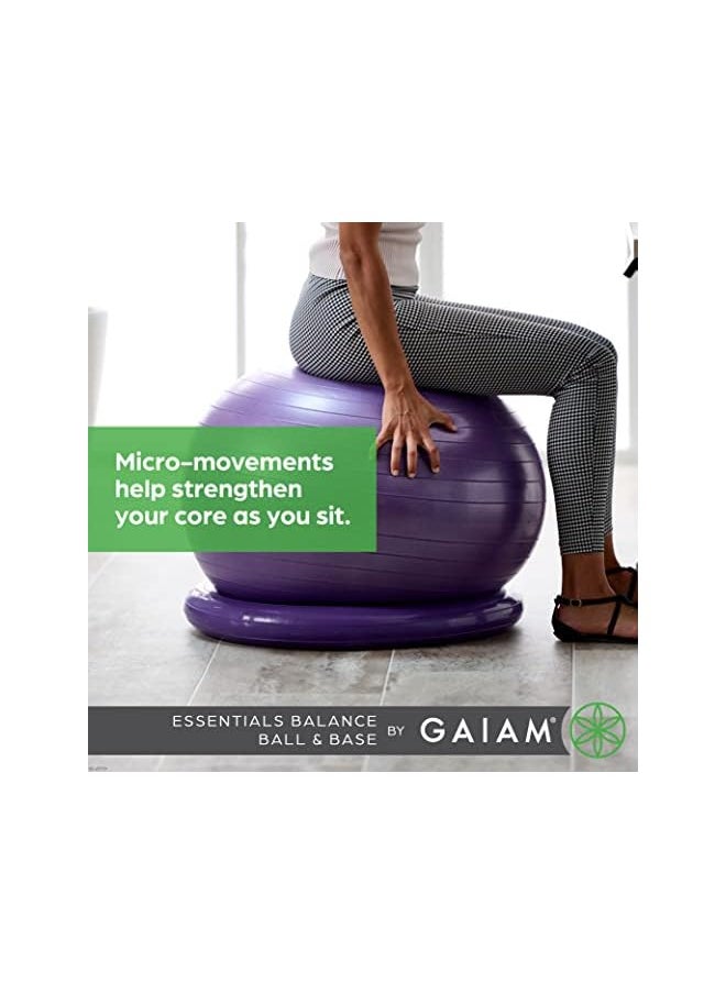 Gaiam Essentials Balance Ball & Base Kit, 65cm Yoga Ball Chair, Exercise Ball with Inflatable Ring Base for Home or Office Desk, Includes Air Pump