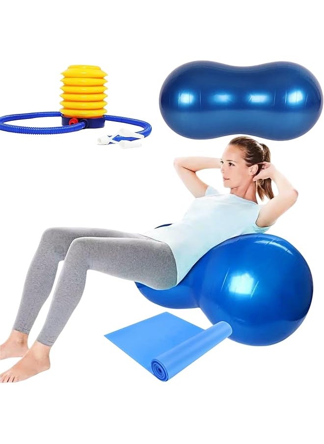 promass Fitness Yoga Ball - Stability Ball with Peanut Shape for Balance and Core Strength Training - Anti Burst Exercise Ball for Home & Gym Fitness - Includes Pump and Yoga Stretch Band (45 * 90cm)