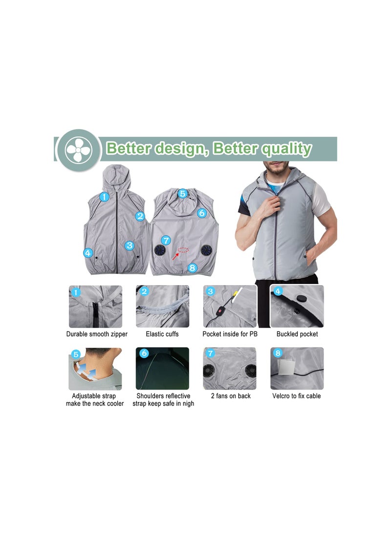 Air Conditioned Jacket With Fans, Cooling Vest for Men Women, Evaporative Cool Vest with 2 Fans Air Conditioned Cold Clothes Keep Cooling 13 Hours for Hot Weather Work, Waterproof, Sun-Proof