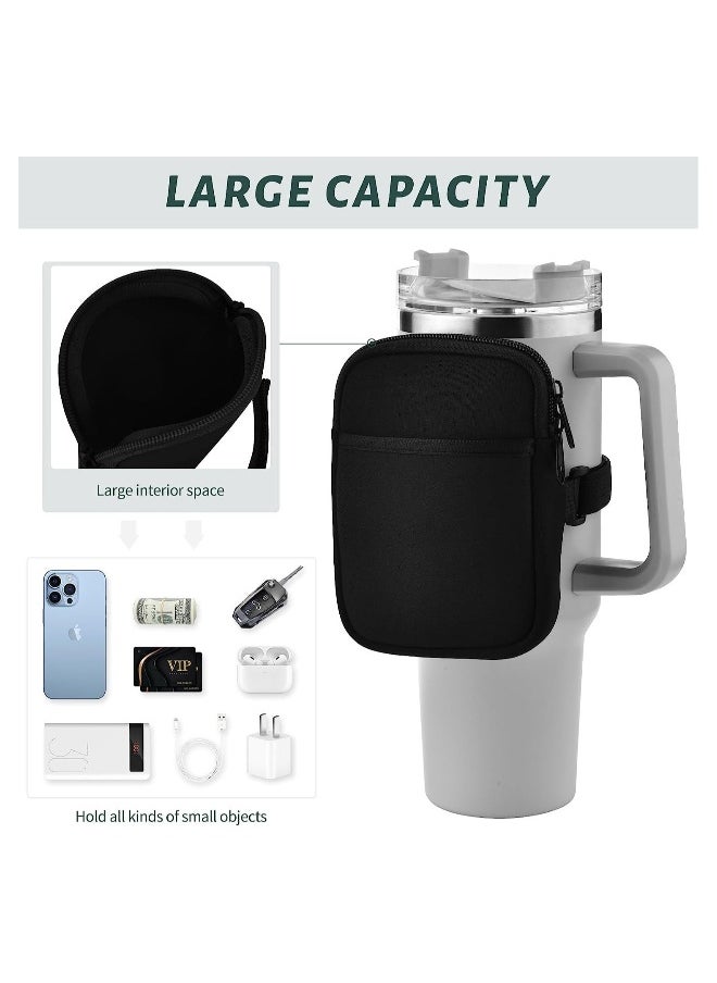 Water Bottle Pouch, Non-Slip Water Bottle Bag with Pocket, Water Bottle Phone Holder for Gym, for Cards, Keys, Wallet, Earphone, Compatible with Stanley Water Bottles, Black