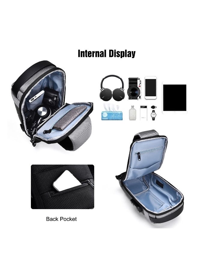 Anti-Theft Sling Bag, Chest Shoulder Backpack Crossbody Bags for Men Women Cover Pack Hiking Small Rucksack with USB Cha rging Port for Business Travel Bicycle Sport Gym