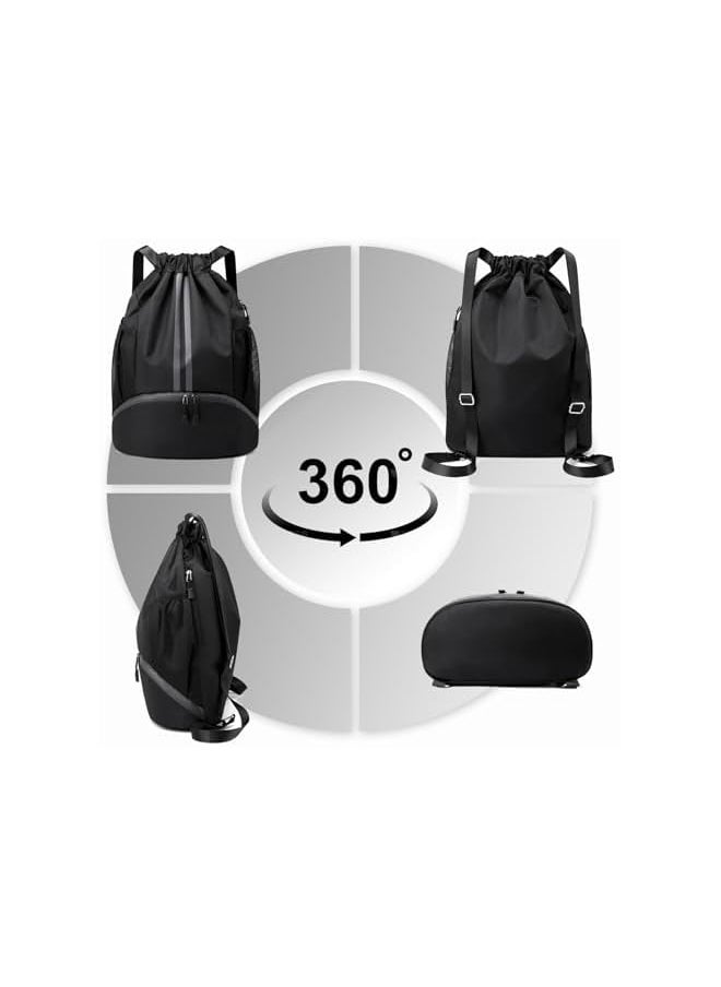 Sports Drawstring Backpack - String Swim Gym Bag with Shoes Compartment and Wet Proof Pocket for Women&Men， Pull String Sport Bag for Soccer and Basketball.