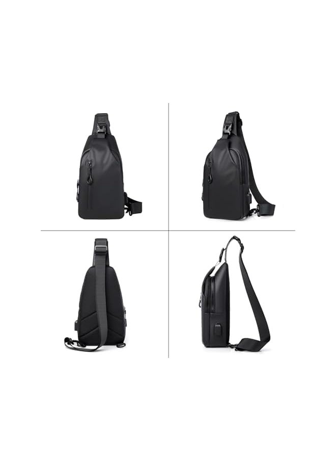 promass Sling Bags, Chest Bag Backpack Shoulder Bag Crossbody Bags with USB Charging Port, Mens Outdoor Waterproof Casual Bags Lightweight Sling Bag for Sports Outdoor Traveling