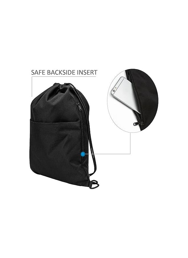 promass Drawstring Backpack Water Resistant String Bag Sports Sackpack Gym Sack with Side Pocket for Men Women - Black