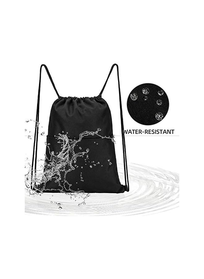 promass Drawstring Backpack Water Resistant String Bag Sports Sackpack Gym Sack with Side Pocket for Men Women - Black