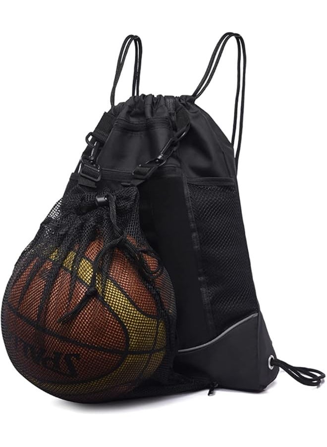 promass Black Drawstring pocket backpack men's and women's outdoor travel sports basketball football swimming cycling bag, 41 X 7 47cm