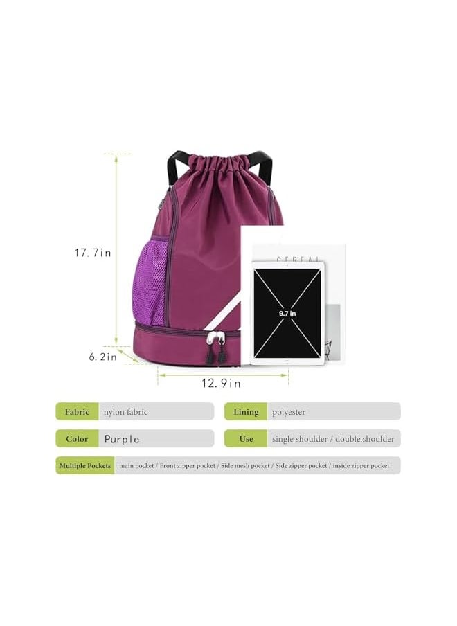 promass Drawstring Backpack Sports Outdoor Bag – Nylon Water Resistant String Bag Great for Travelling, Gym and for Everyday Use(purple)