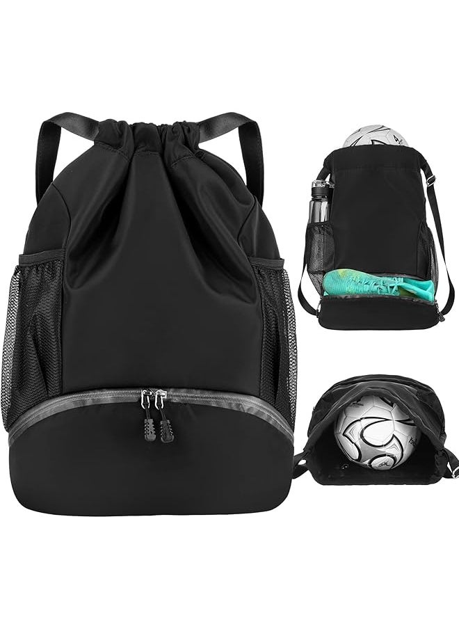 promass Drawstring Backpack, Dry Wet Separation Storage Bag Backpack, Gym Drawstring Backpack with Shoe Compartment and Ball Compartment, Soccer Bag Sports Football Backpack for Men Women