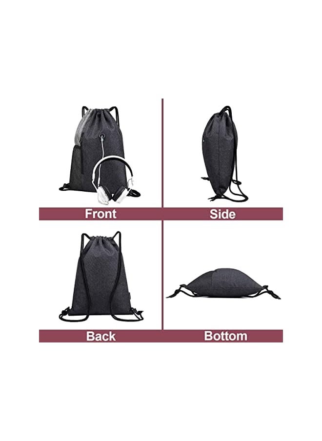 Gym Bag Drawstring Backpack,Waterproof Gym sack PE Bag with Zipper and Mesh Pockets,Best for Outdoor Sports,Yoga,Swimming