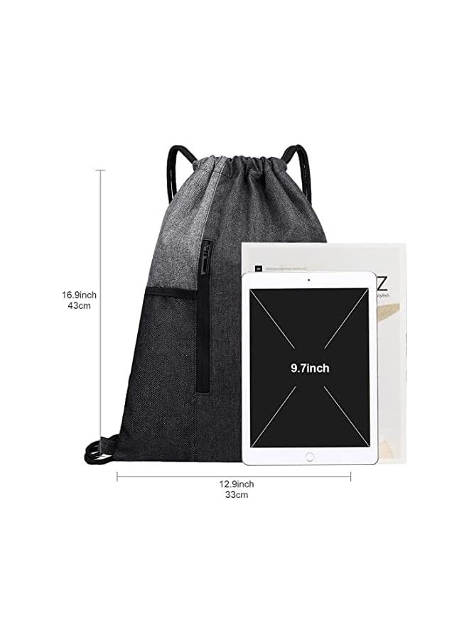 Gym Bag Drawstring Backpack,Waterproof Gym sack PE Bag with Zipper and Mesh Pockets,Best for Outdoor Sports,Yoga,Swimming