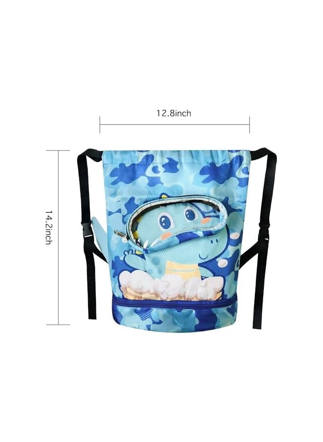 promass Swim Bag for Kids, Kids Drawstring Backpack, Lightweight Waterproof Drawstring Sackpack, Dinosaur Drawstring Swim Bag, Beach Pack with Shoe Compartment, Suitable for Gym Beach and Pool