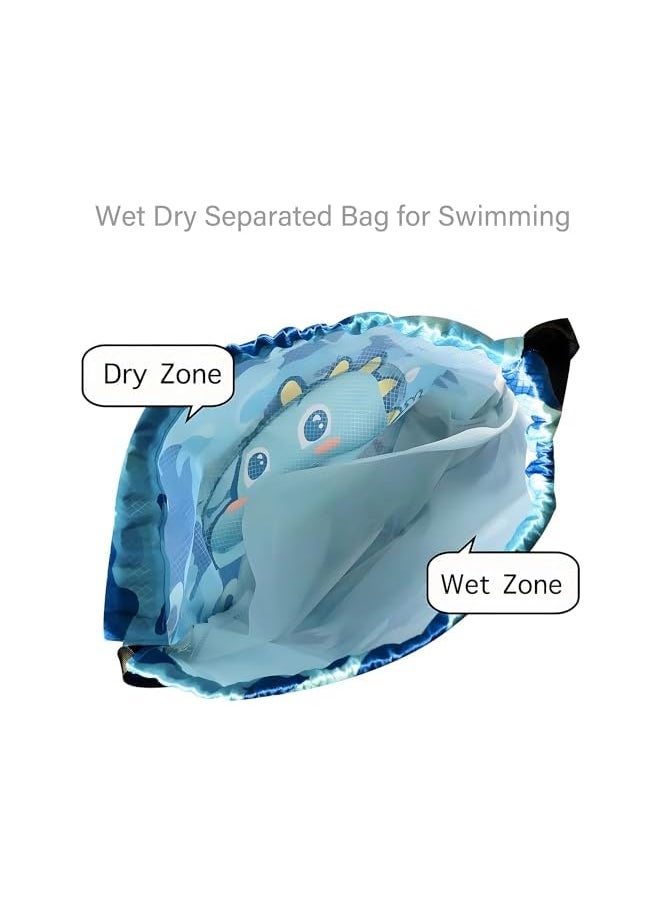 promass Swim Bag for Kids, Kids Drawstring Backpack, Lightweight Waterproof Drawstring Sackpack, Dinosaur Drawstring Swim Bag, Beach Pack with Shoe Compartment, Suitable for Gym Beach and Pool