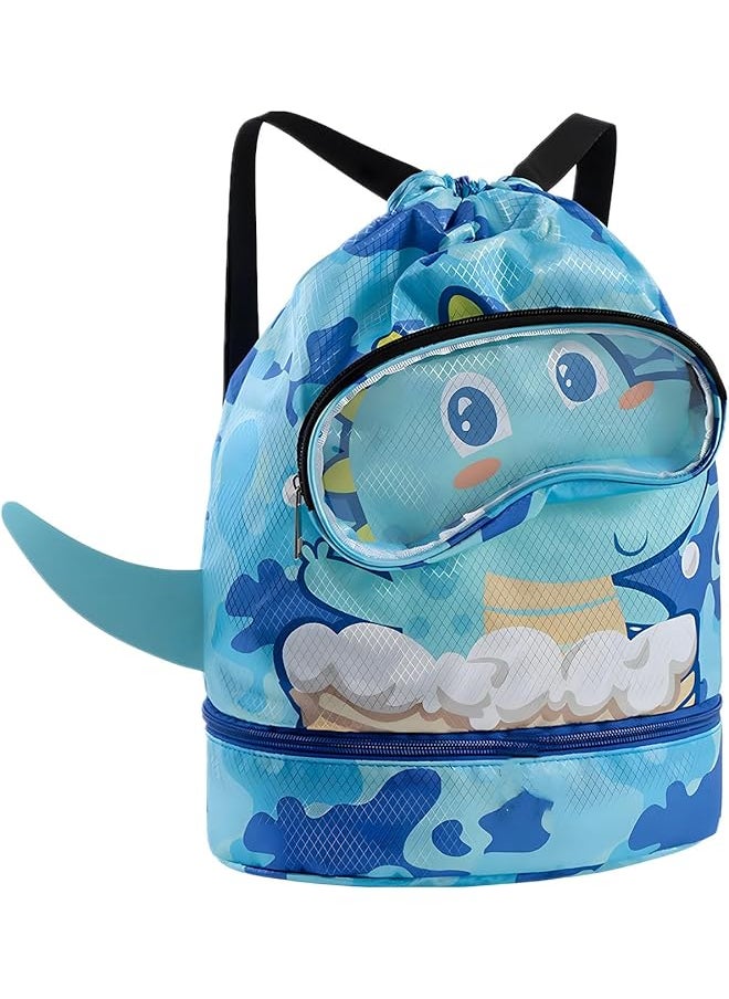 promass Swim Bag for Kids, Kids Drawstring Backpack, Lightweight Waterproof Drawstring Sackpack, Dinosaur Drawstring Swim Bag, Beach Pack with Shoe Compartment, Suitable for Gym Beach and Pool