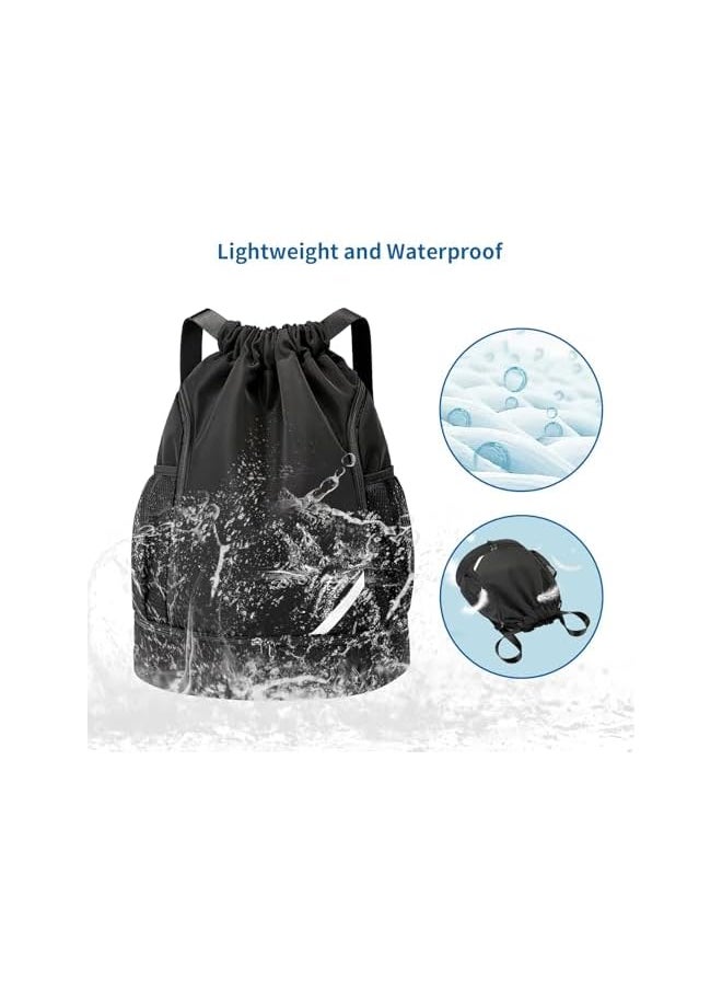 promass Drawstring Backpack Water Resistant String Bag Gym Sports with Shoe Compartment Side Mesh Pockets for Women Men