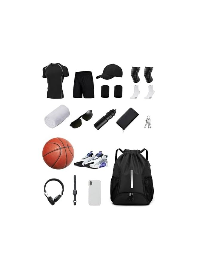 Sports Drawstring Backpack, Soccer Backpack, Basketball Bag, Soccer Bag with Ball and Shoe Compartment