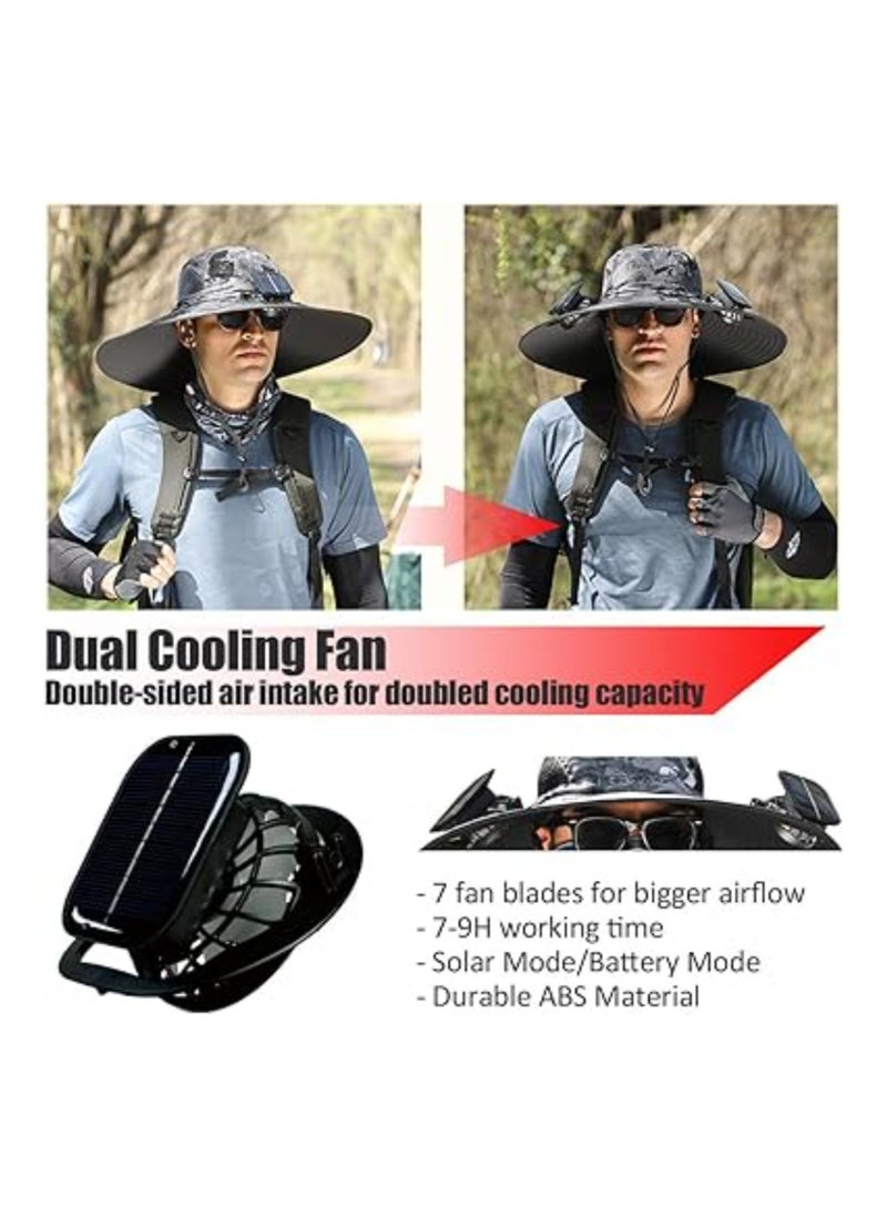 Wide Brim Solar-Powered Fan Hat for Outdoor Activities - USB Rechargeable Sunscreen Hat with UPF 50+ Protection, Upgraded Sun Visor for Fishing and Beach Use.