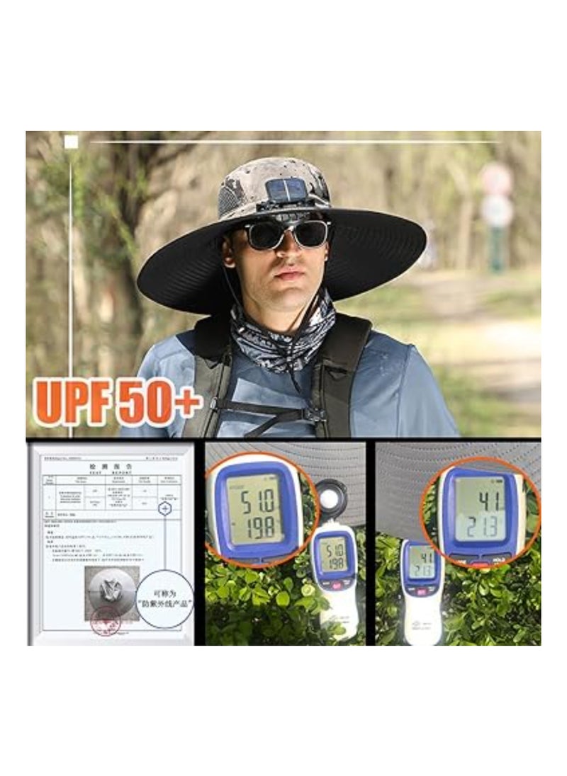 Wide Brim Solar-Powered Fan Hat for Outdoor Activities - USB Rechargeable Sunscreen Hat with UPF 50+ Protection, Upgraded Sun Visor for Fishing and Beach Use.