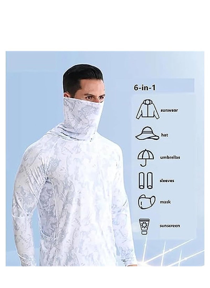 6 in 1 professional upf50 fishing clothing with face mask long sleeve sun protection quick dry fishing hoodie cool fabric lightweight and breathable sun protection clothing 1 pcs xxl