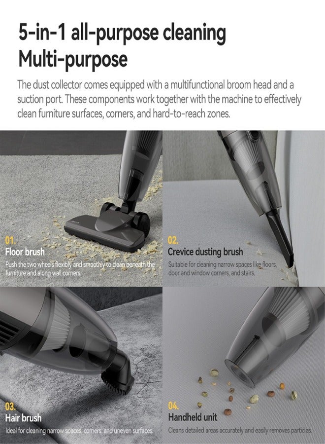 Dynamic Clean Vacuum 2-in-1 Handheld & Stick Cleaner with 16000Pa Ultra Suction, Low-Noise Operation and 3 Versatile Brushes 600 W DX120C Gray
