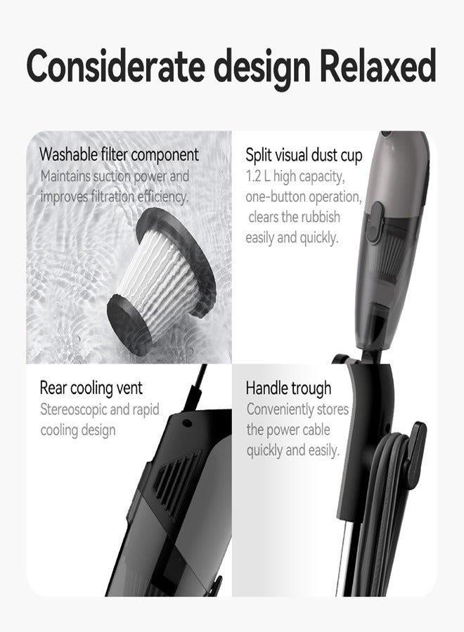 Dynamic Clean Vacuum 2-in-1 Handheld & Stick Cleaner with 16000Pa Ultra Suction, Low-Noise Operation and 3 Versatile Brushes 600 W DX120C Gray