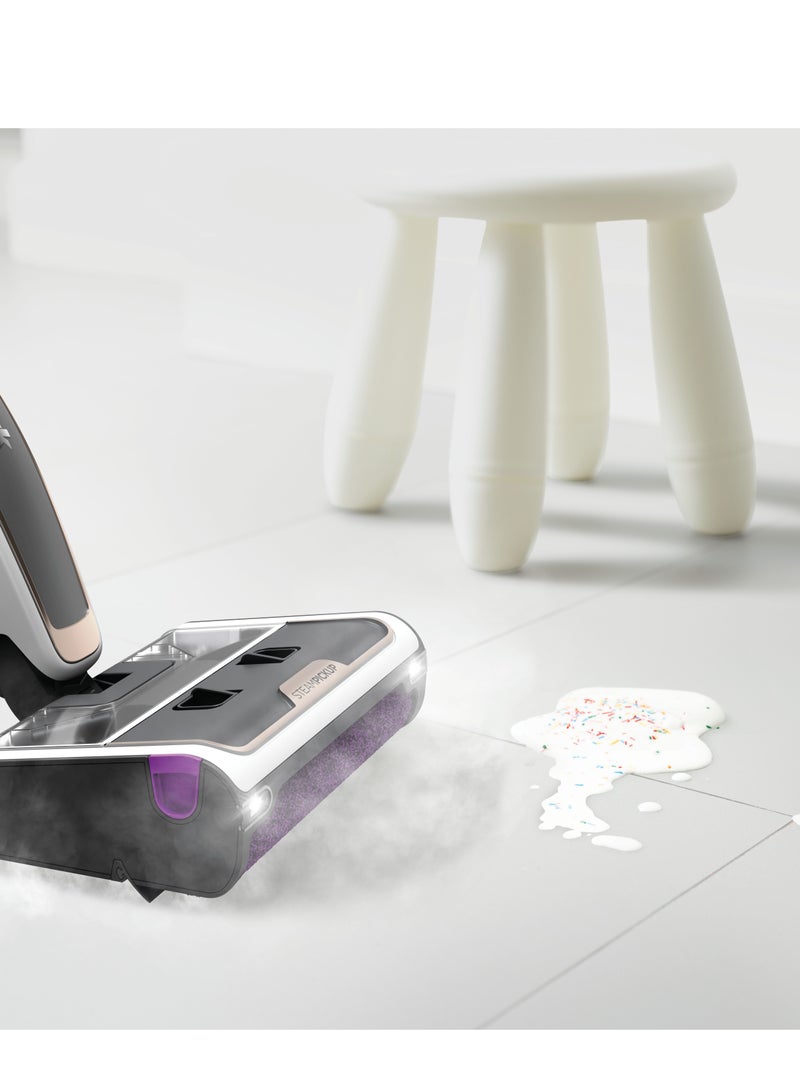 SteamPickUp 3-in-1 Steam Mop for Hard Floors, Chemical Free, Cleans & Separates Wet & Dry Dirt, 420ml Content, Inc. Extra Brush Roll, Storage Station & Brush Roll Holder 1230 W SD200ME White