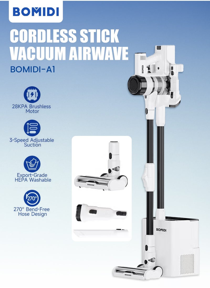 UltraClean Max Cordless Stick Vacuum with Self-Emptying Station, Powerful 28KPA Brushless Motor, 3-Speed Adjustable Suction, Smart LED Display, and Advanced Deep Cleaning Technology for Effortless Home Maintenance