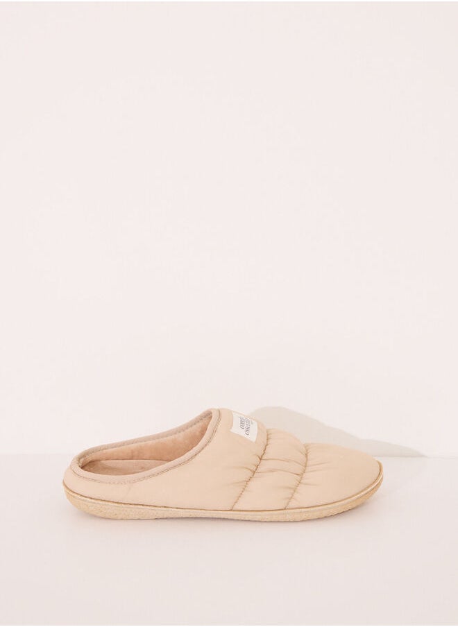 Beige padded nylon house slippers