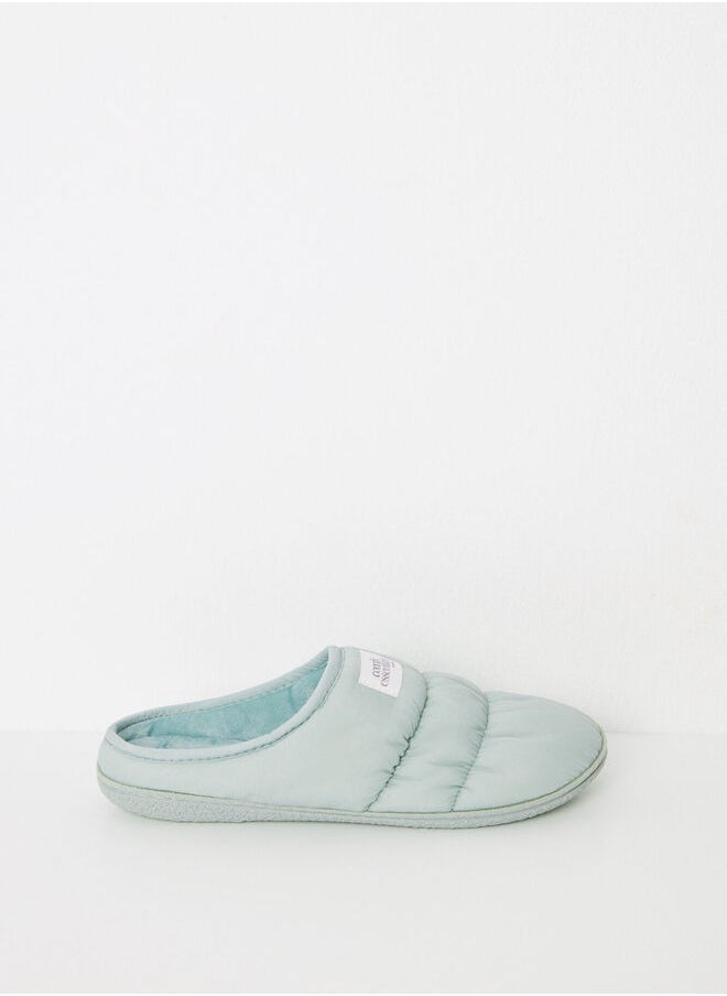 Green padded nylon house slippers