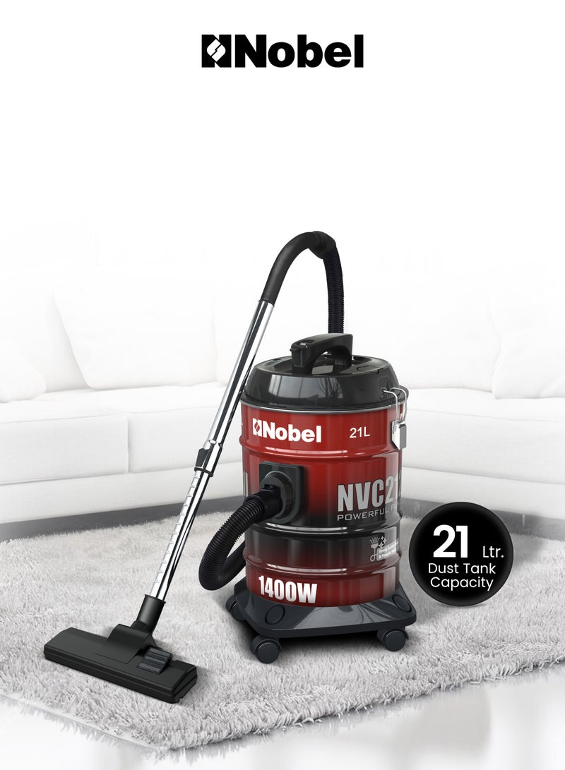 Nobel 21L Capacity Drum Vacuum Cleaner with and Powerful Suction 1400W NVC2121I 21 L 1400 W NVC2121I red