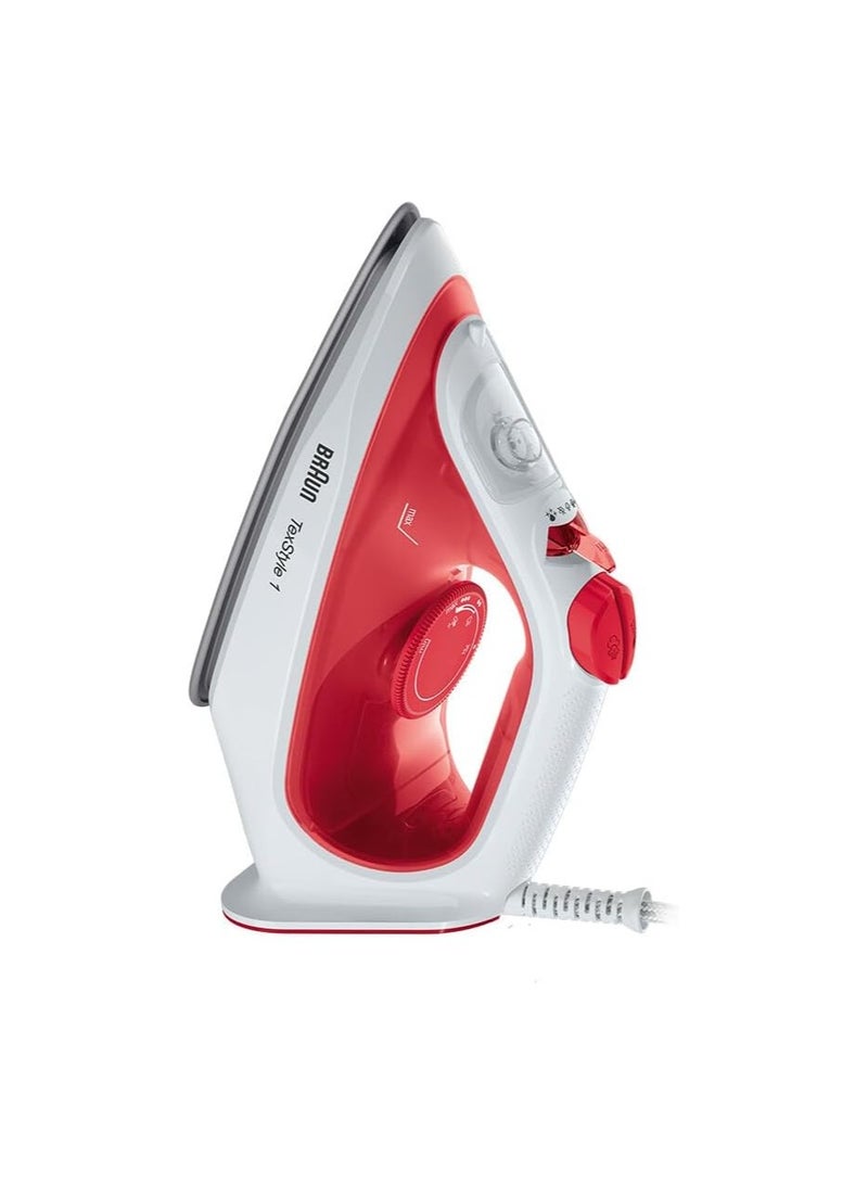 TexStyle 1 SI1019RD, Steam Iron, Non-Stick Coating, Thermostat, 25g/min in Turbo Mode, 220ml Water Tank, 1900W, Red/White 220 ml 1900 W SI1019RD Red