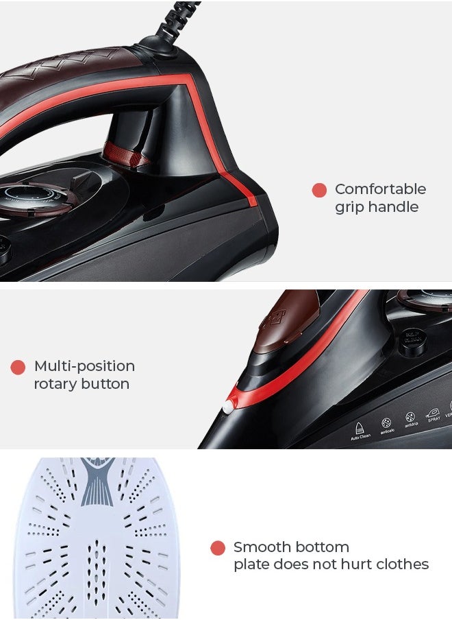 Steam Iron Box - Ceramic Soleplate - Powerful Burst & Vertical Steam - Adjustable Thermostat - Overheat Protection - 2300W Power - 1.9M Cable length