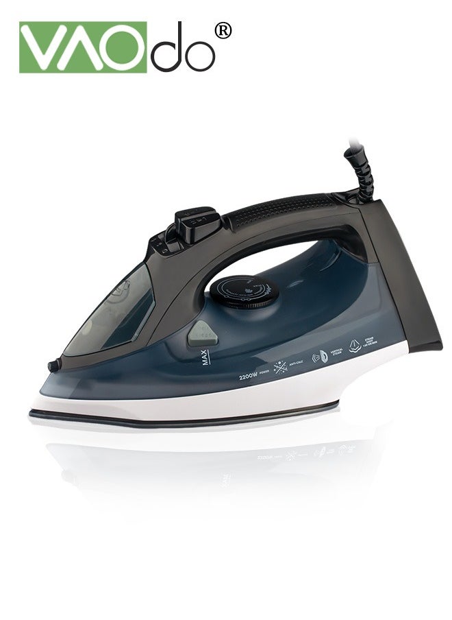 2200W Steam Iron, Non Stick Soleplate Spray Mist, Anti-Drip, Adjustable Thermostat Control, Variable Steam Control, Self-Clean,Light Weight,320ML Water Tank Iron