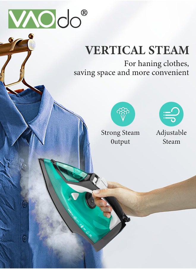 2200W Steam Iron, Non Stick Soleplate Spray Mist, Anti-Drip, Adjustable Thermostat Control, Variable Steam Control, Self-Clean,Light Weight,320ML Water Tank Iron