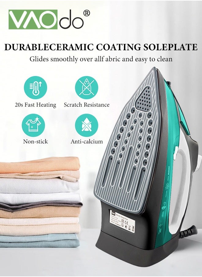 2200W Steam Iron, Non Stick Soleplate Spray Mist, Anti-Drip, Adjustable Thermostat Control, Variable Steam Control, Self-Clean,Light Weight,320ML Water Tank Iron