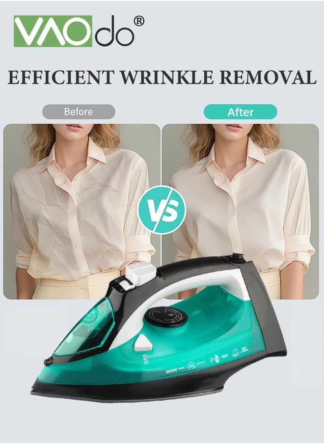 2200W Steam Iron, Non Stick Soleplate Spray Mist, Anti-Drip, Adjustable Thermostat Control, Variable Steam Control, Self-Clean,Light Weight,320ML Water Tank Iron