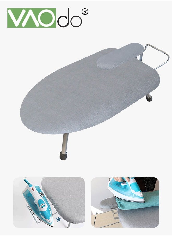 Small Size Ironing Board with Ironing Board with Shirt Sleeves, Full Metal Construction Iron Board, Removable Heat Breathable Resistant Cloth Cover,  Anti-Skid Feet, Easy to Move and Carry