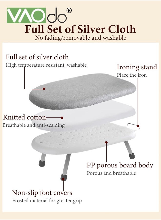 Small Size Ironing Board with Ironing Board with Shirt Sleeves, Full Metal Construction Iron Board, Removable Heat Breathable Resistant Cloth Cover,  Anti-Skid Feet, Easy to Move and Carry
