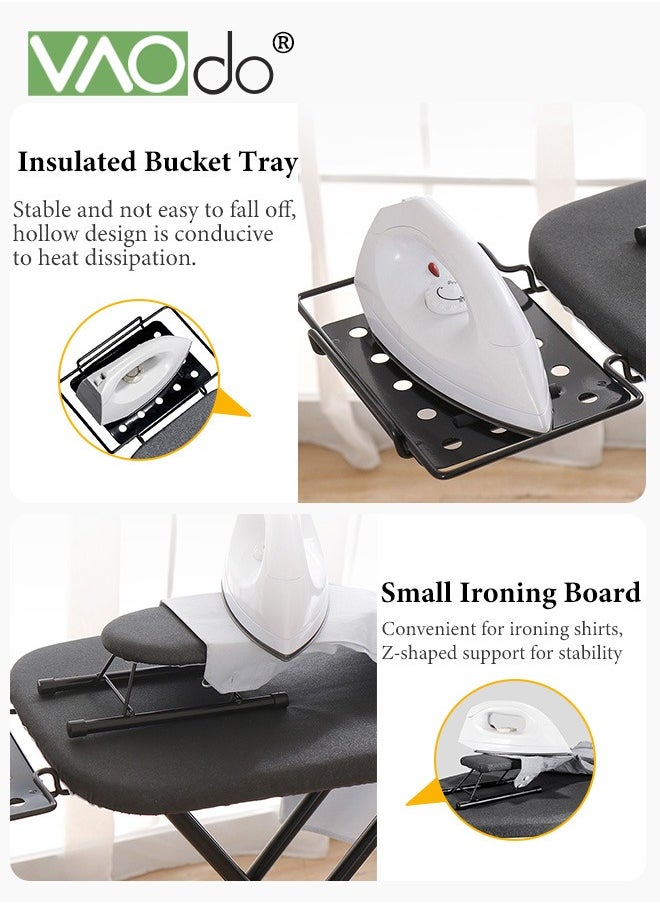 Full Size Ironing Board with Small Ironing Board, Full Metal Construction Iron Board, Removable Heat & Scorch Resistant Fabric, Cord Holder, Anti-Skid Feet, Adjustable Tabletop
