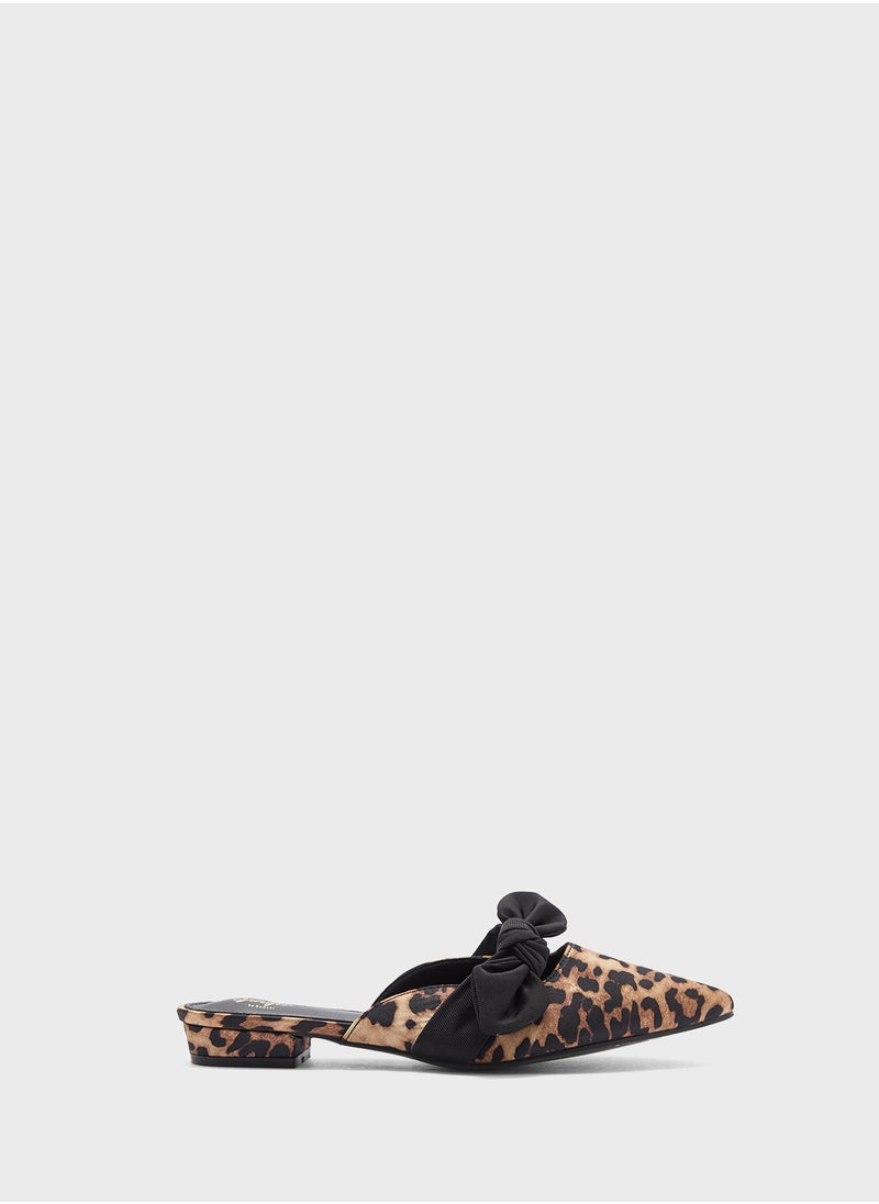 Bow Detail Pointy Leopard Print  Slip On Shoe