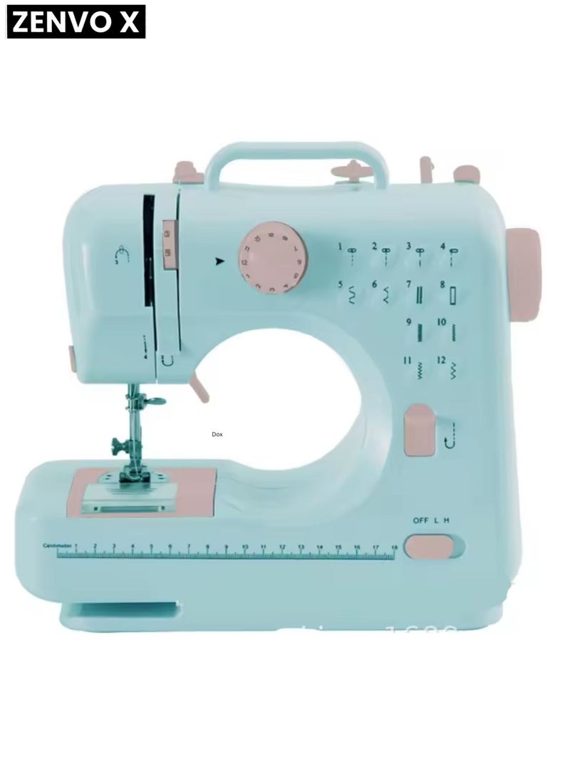 Electric Sewing Machine, 12-Needle Two-Way Household Portable Sewing Machine for Sewing, Overlocking, and Buttonholes