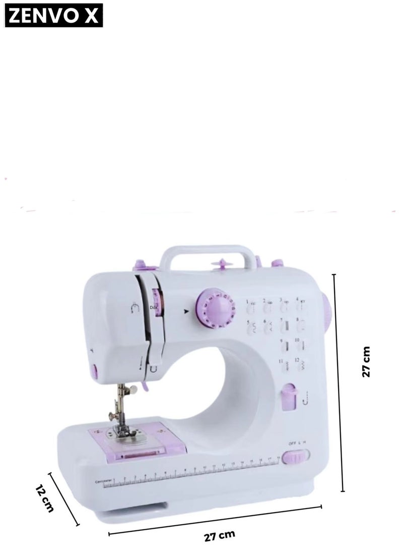 Electric Sewing Machine, 12-Needle Two-Way Household Portable Sewing Machine for Sewing, Overlocking, and Buttonholes