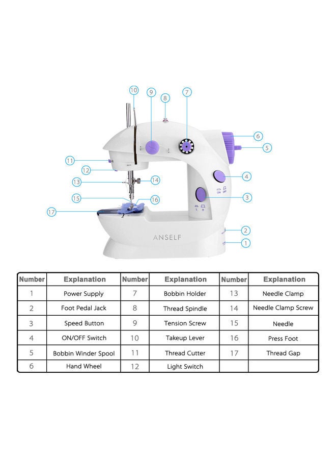 Mini Electric Sewing Machine H46281 White/Purple