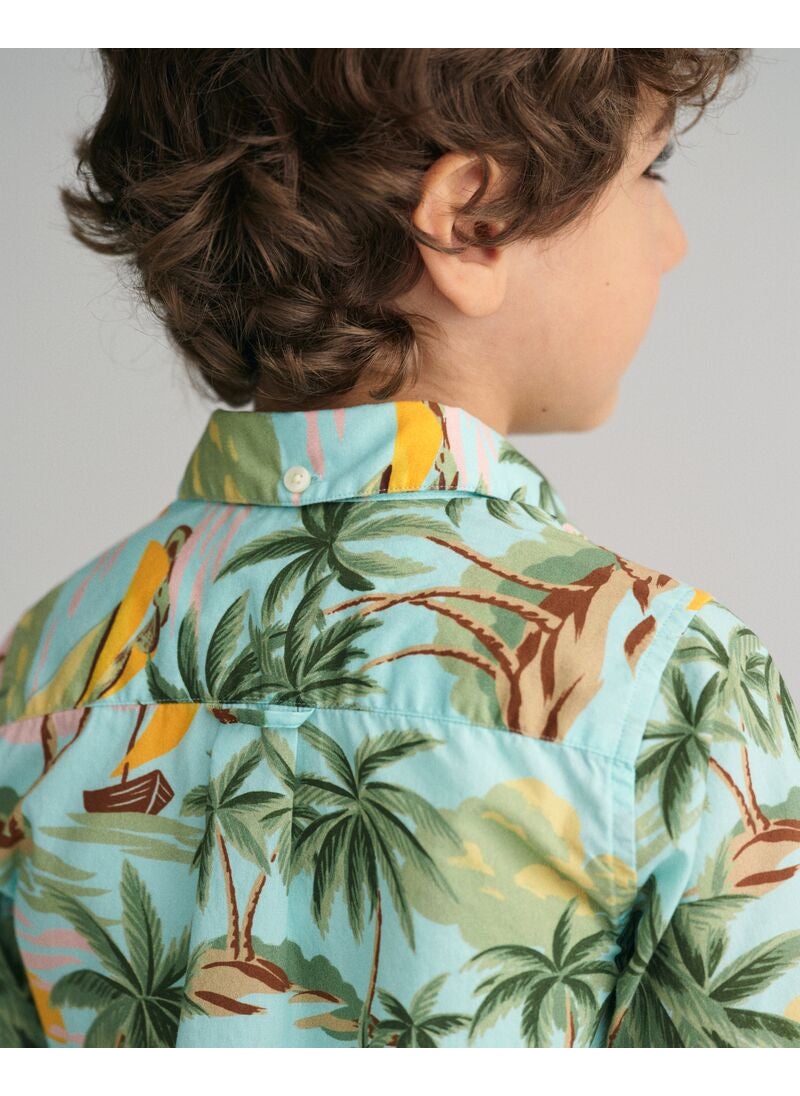 Gant Kids Palm Print Cotton Short Sleeve Shirt